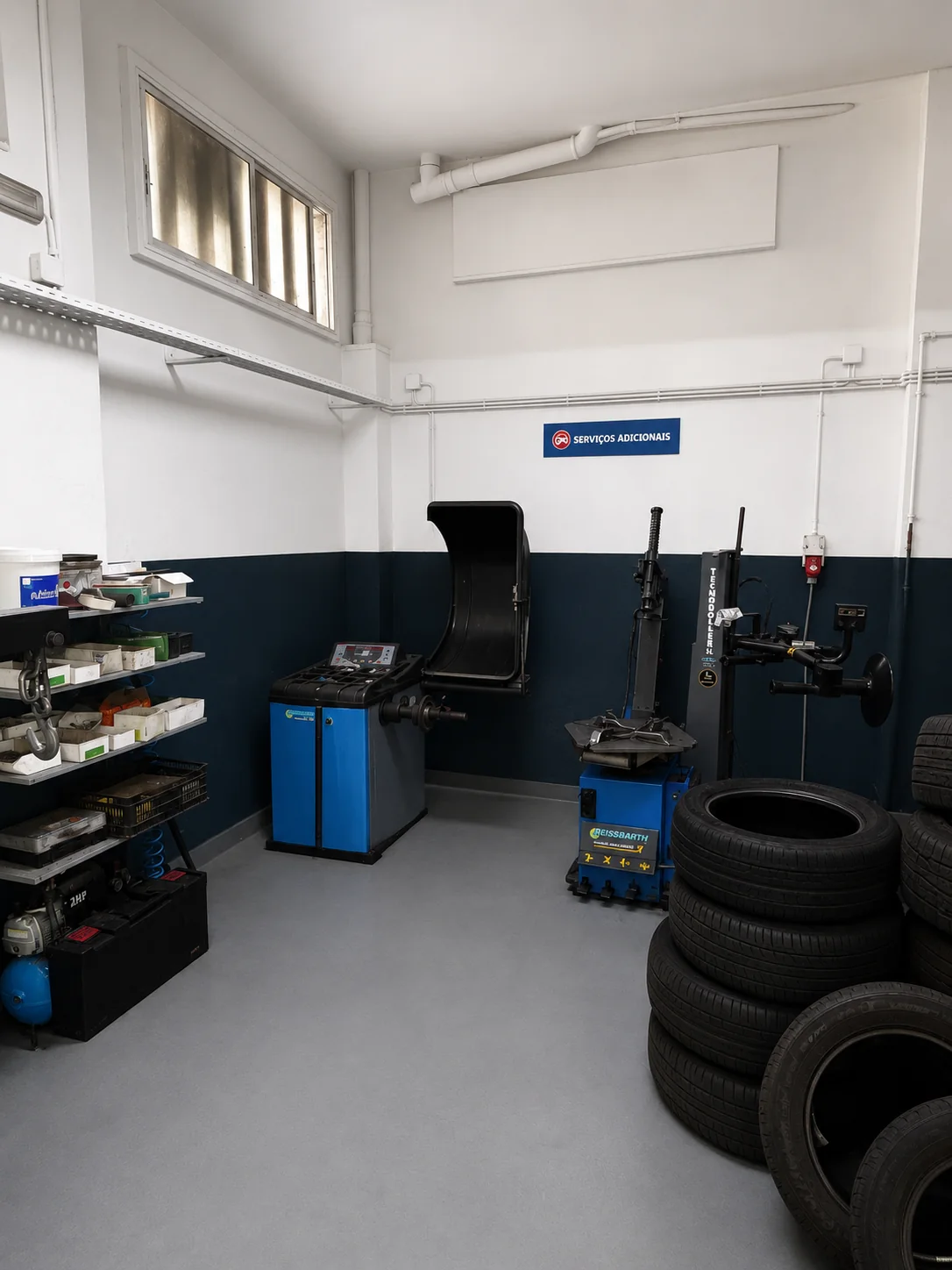 Zona de pneus e equipamento oficinal